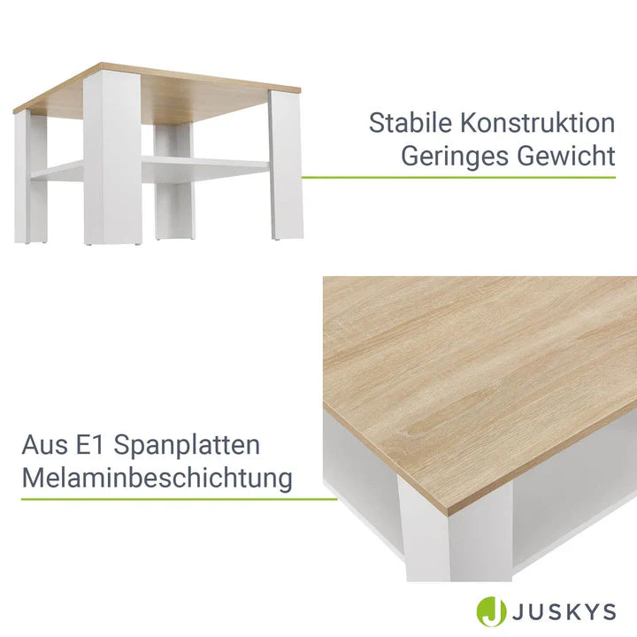 Couchtisch in Weiss mit Holzoptik 60x60 cm