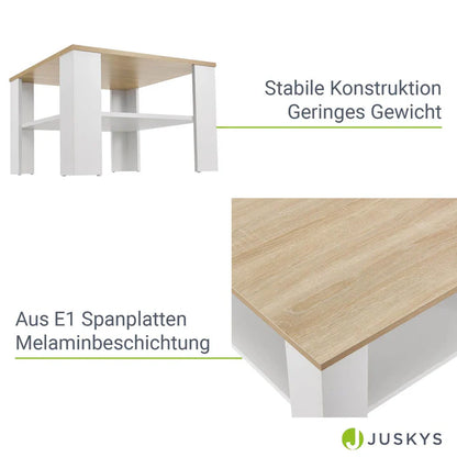 Couchtisch in Weiss mit Holzoptik 60x60 cm