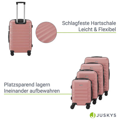 Set de valises rigides Rome - Set rose 4 pièces avec coque rigide en ABS résistant aux chocs et roues 360°