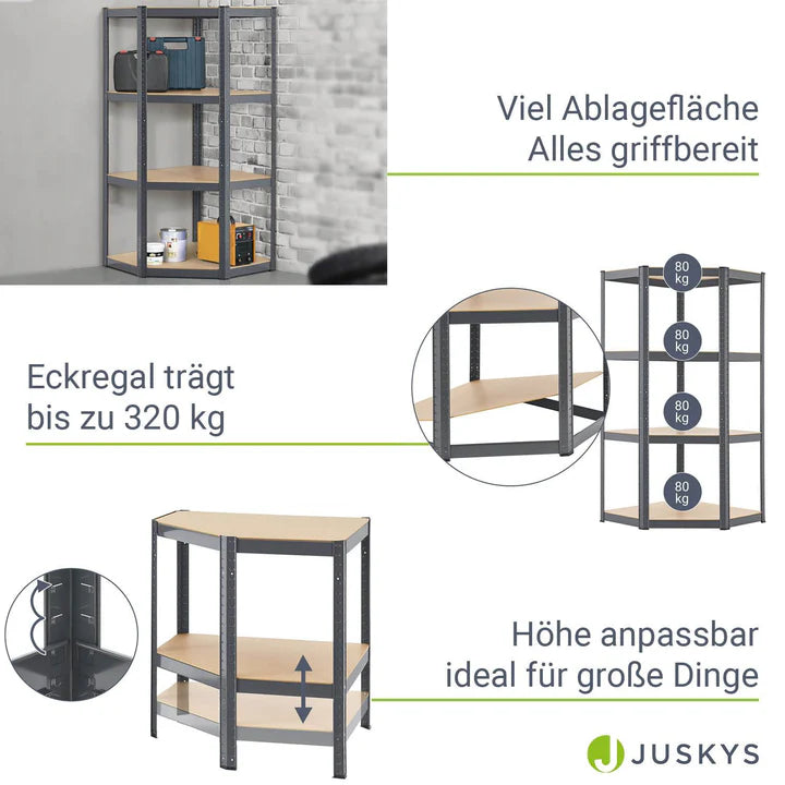 Mensola angolare portaoggetti Corner Easy 160 x 75 x 40-75 cm Grigio