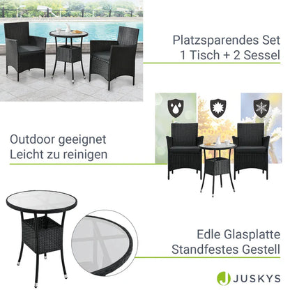 Set da balcone in polyrattan da 3 pezzi Bayamo nero/grigio