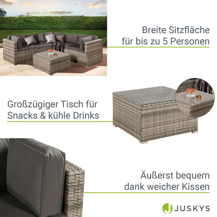 Polyrattan Lounge Sitzgruppe Nassau beige-grau mit Bezügen in Dunkelgrau