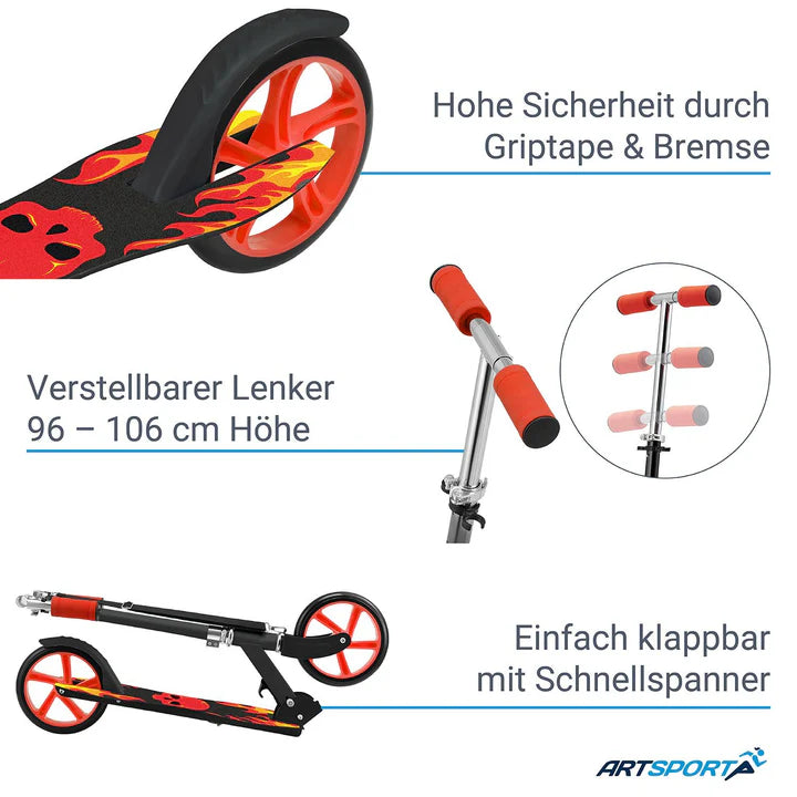 Scooter / Cityroller "Fire" schwarz / rot