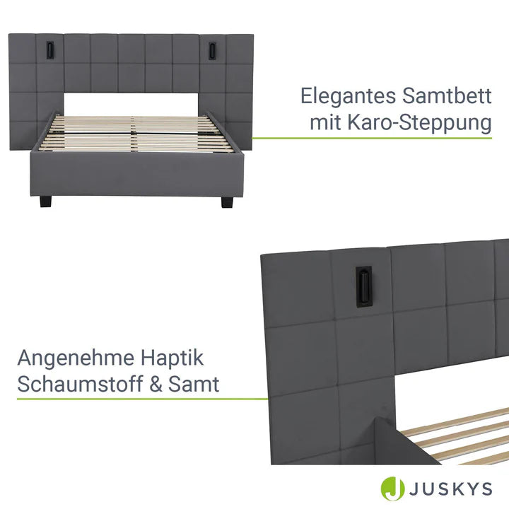 Polsterbett 140x200 cm Luzano - LED Lattenrost & Kopfteil - Samt Schwarz - Palo24