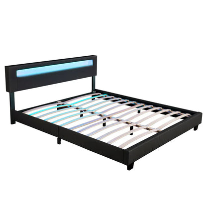 LED Polsterbett Paris mit Lattenrost 160x200 cm - schwarz
