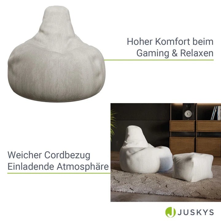 Sitzsack Chillex L mit Hocker Cord Sessel Beige - Palo24