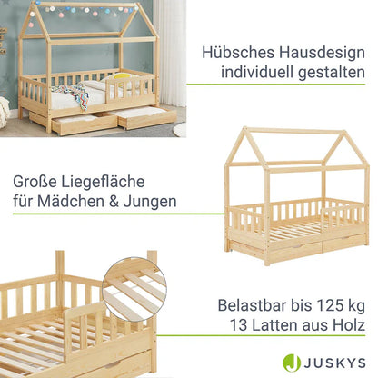 Letto per bambini Marli 80 x 160 cm con cassone e rete a doghe naturale