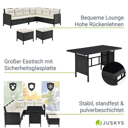 Polyrattan Lounge Manacor Gartenmöbel-Set Schwarz/Creme