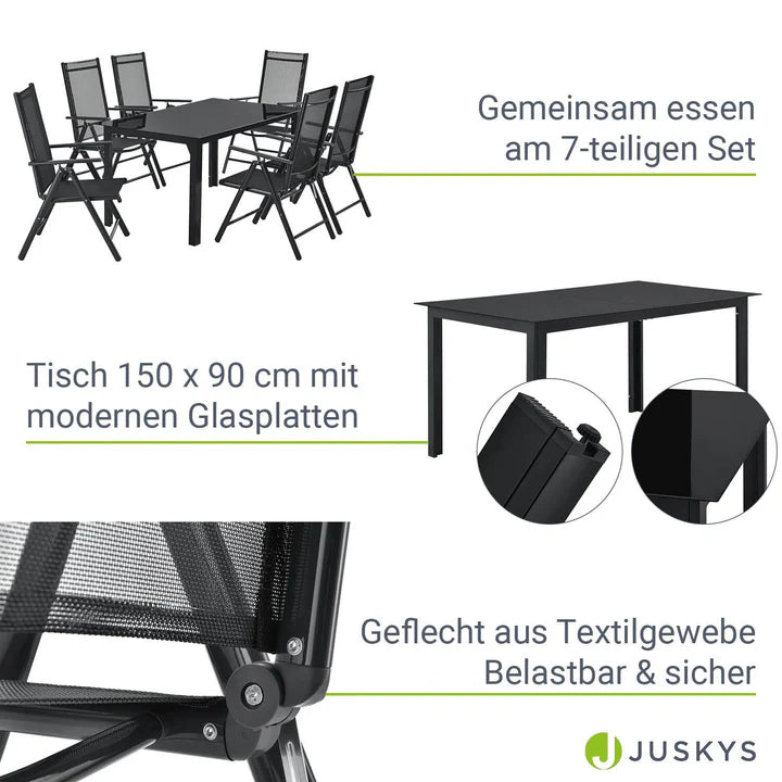 Salon de jardin en aluminium Milano 7 pièces avec table et 6 chaises gris foncé