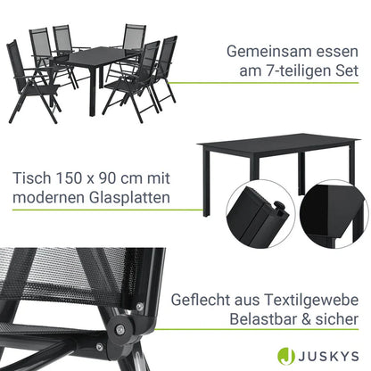 Salon de jardin en aluminium Milano 7 pièces avec table et 6 chaises gris foncé