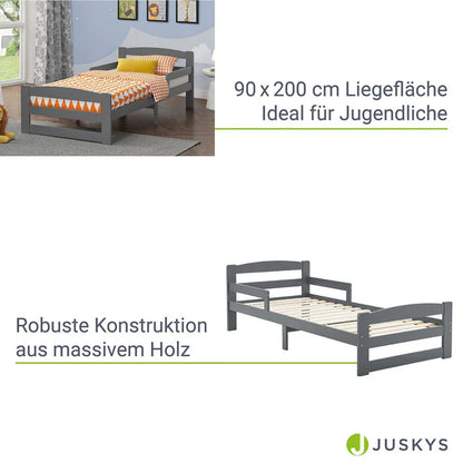 Letto per ragazzi 90 x 200 cm letto in legno Arona con rete a doghe grigio