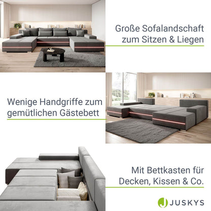 Sofa Malbun mit LEDs & Schlaffunktion Hellgrau - Palo24
