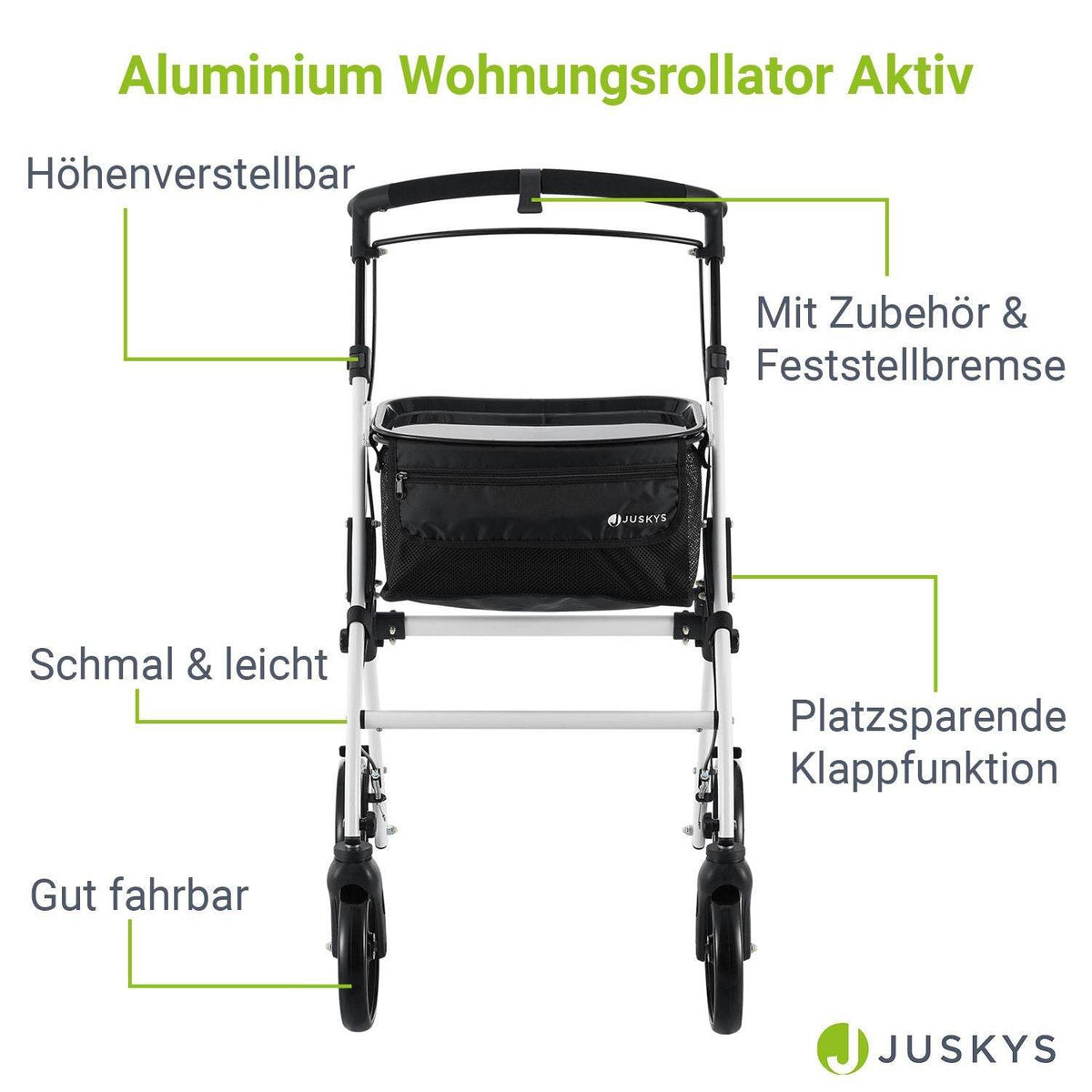 Aluminium Wohnungsrollator Aktiv - Weiss Schwarz - Palo24