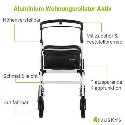 Aluminium Wohnungsrollator Aktiv - Weiss Schwarz - Palo24