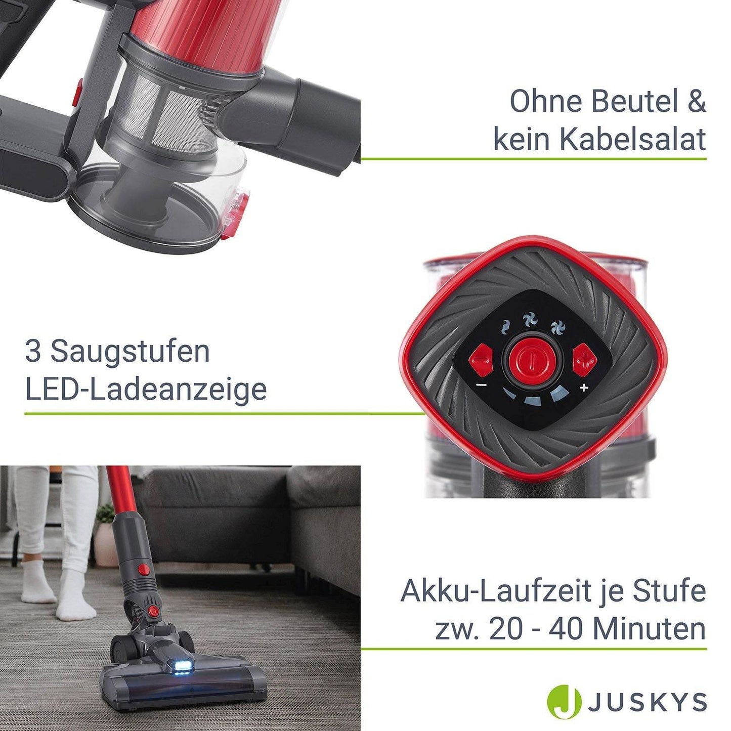 2-in-1-Akkustaubsauger VC2101 - Grau & Rot - Palo24