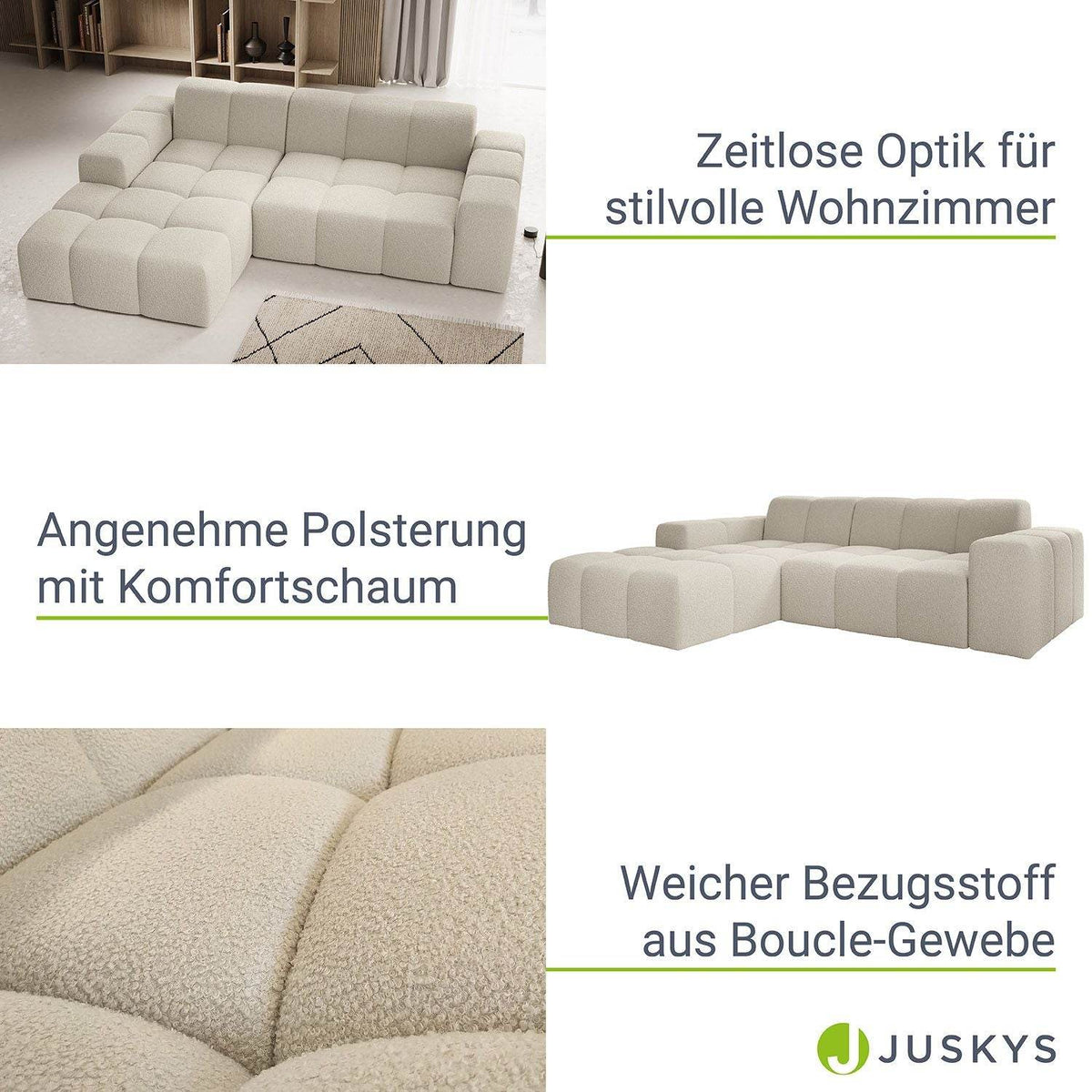 Sofa Merano Links - Boucle-Gewebe in Creme - Palo24