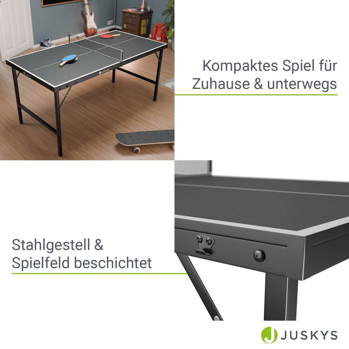 Mini Tischtennisplatte Flexi mit Zubehör - Schwarz, Silber - Palo24