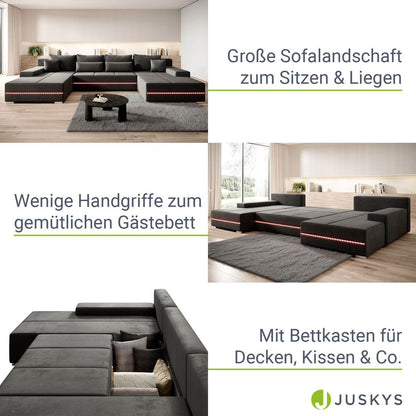 Sofa Malbun mit LEDs & Schlaffunktion Dunkelgrau - Palo24
