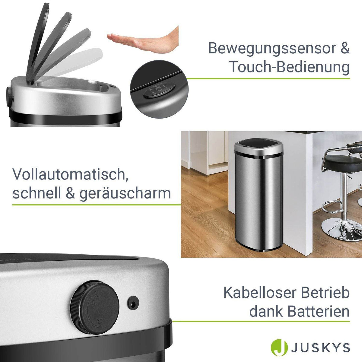 Automatischer Mülleimer mit Sensor - 70L Silber - Palo24
