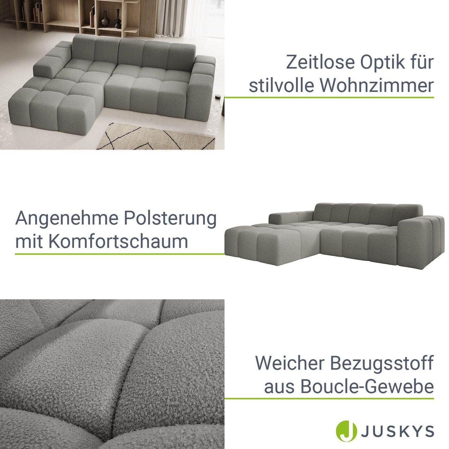 Sofa Merano Links - Boucle-Gewebe in Grau - Palo24