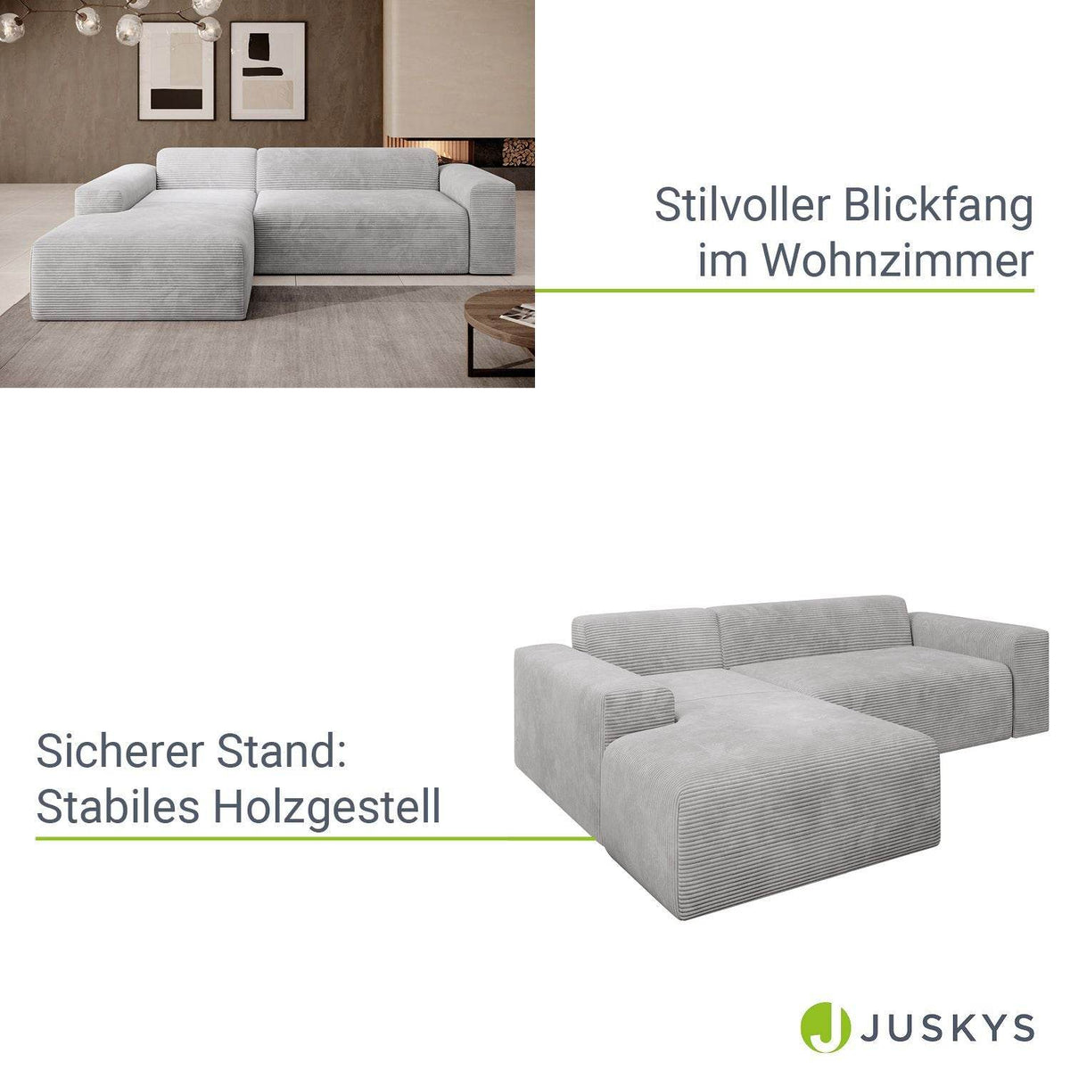 Sofa Vals Links mit PESO-Stoff - Hellgrau - Palo24