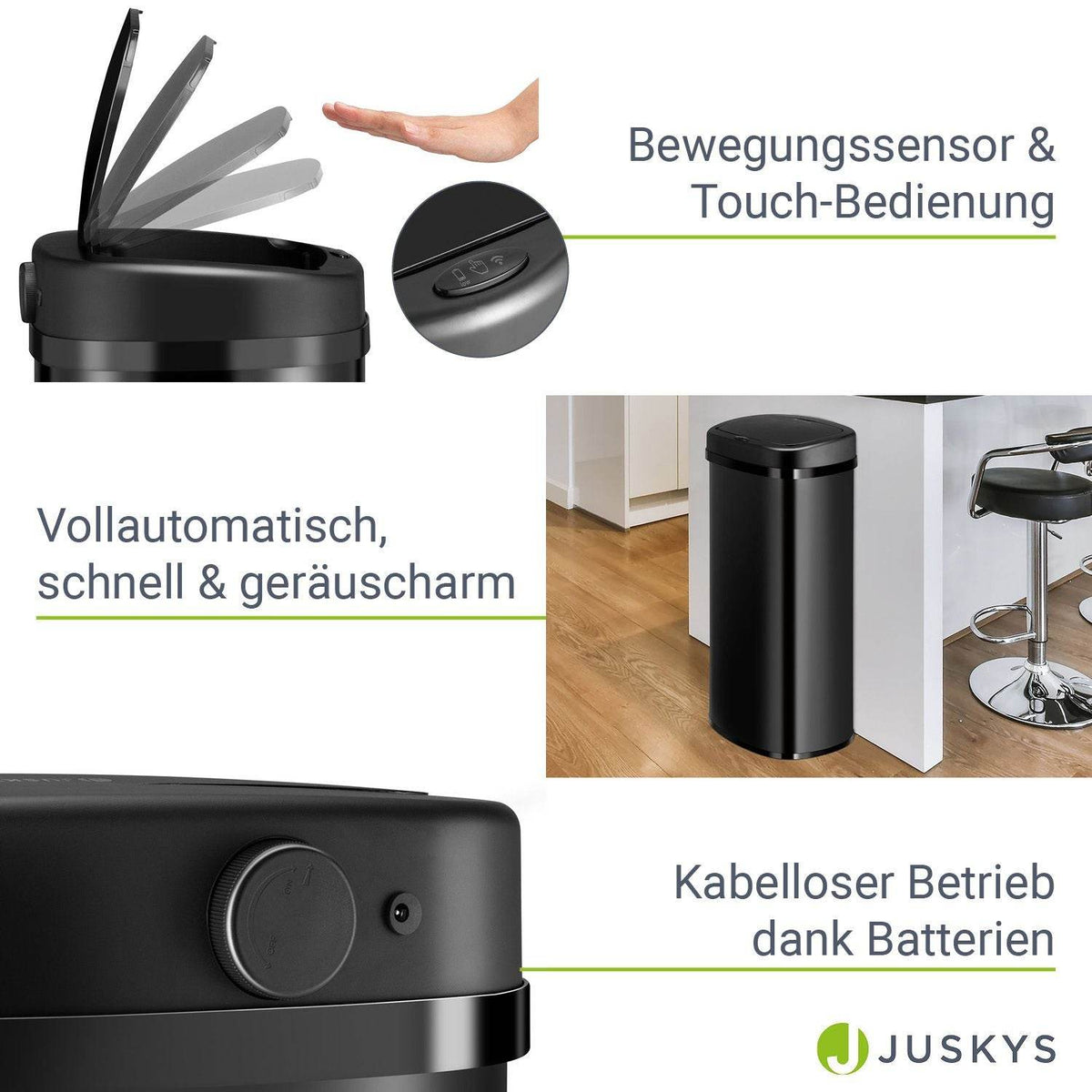 Automatischer Mülleimer mit Sensor - 70L Schwarz - Palo24