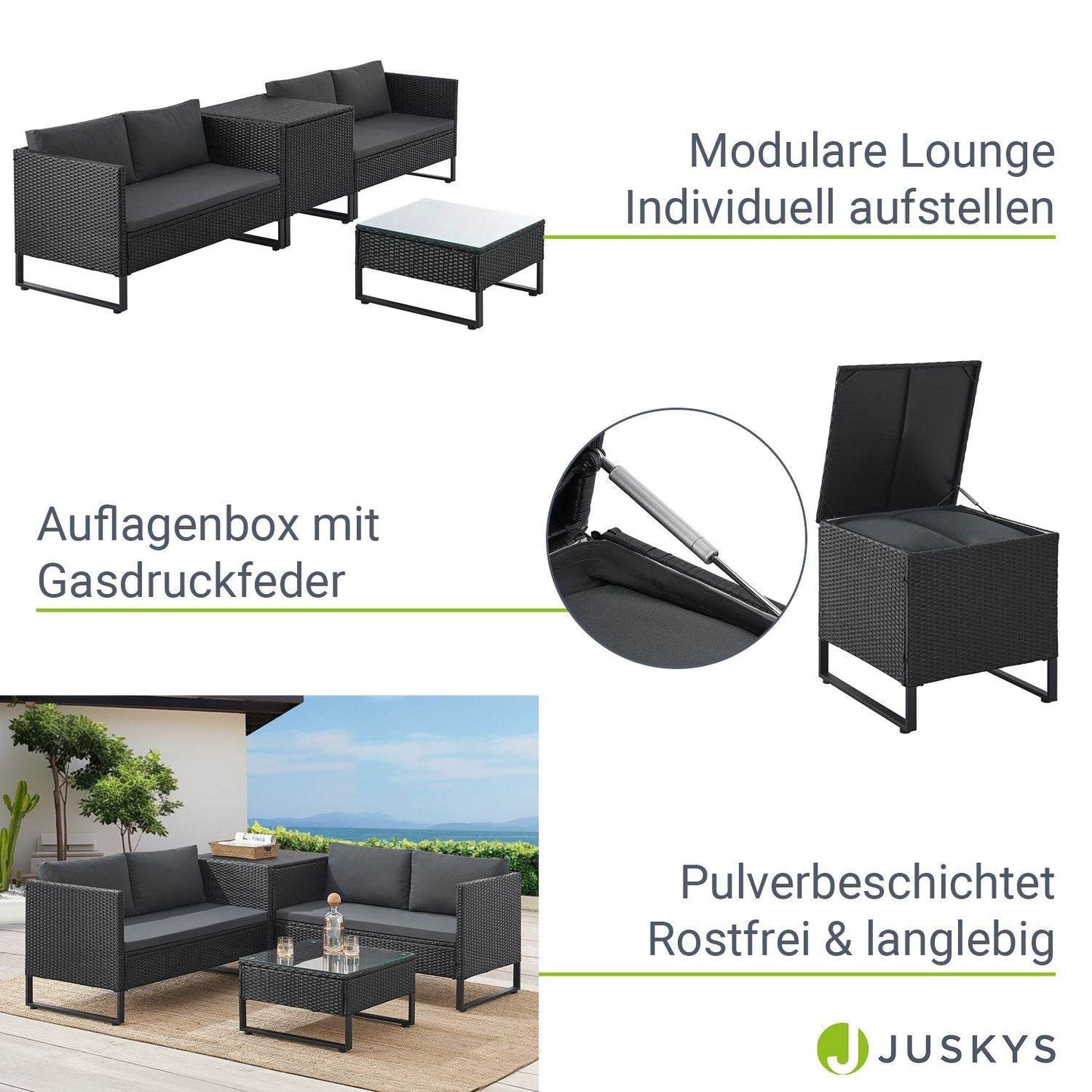 Modulare Polyrattan Lounge Santorini Schwarz - Palo24