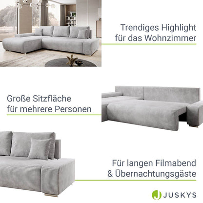 Sofa Iseo in L-Form mit Schlaffunktion Hellgrau - Palo24