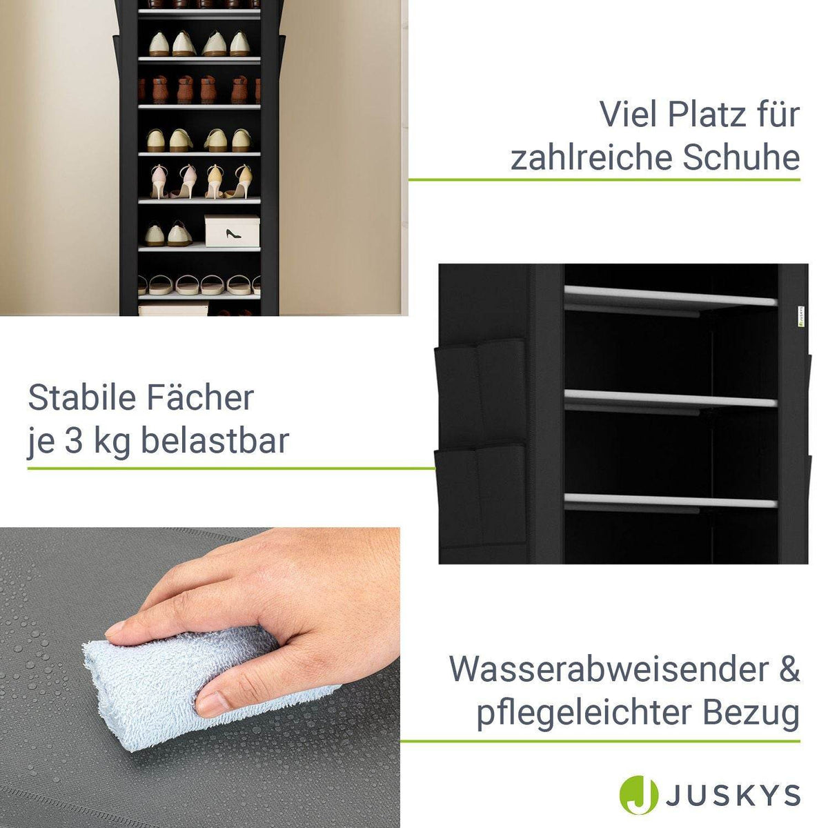 Schuhschrank M aus Stoff 9 Ebenen Schwarz - Palo24