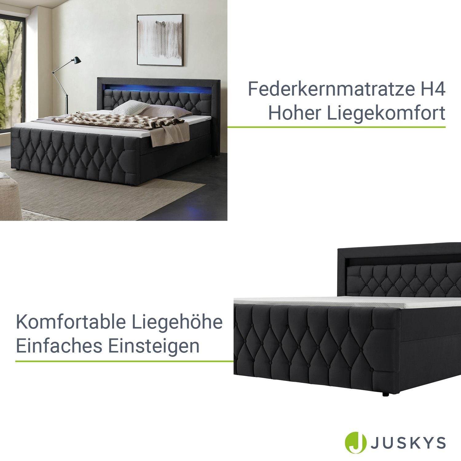 Boxspringbett Leona 180x200 cm - Schwarz - Palo24