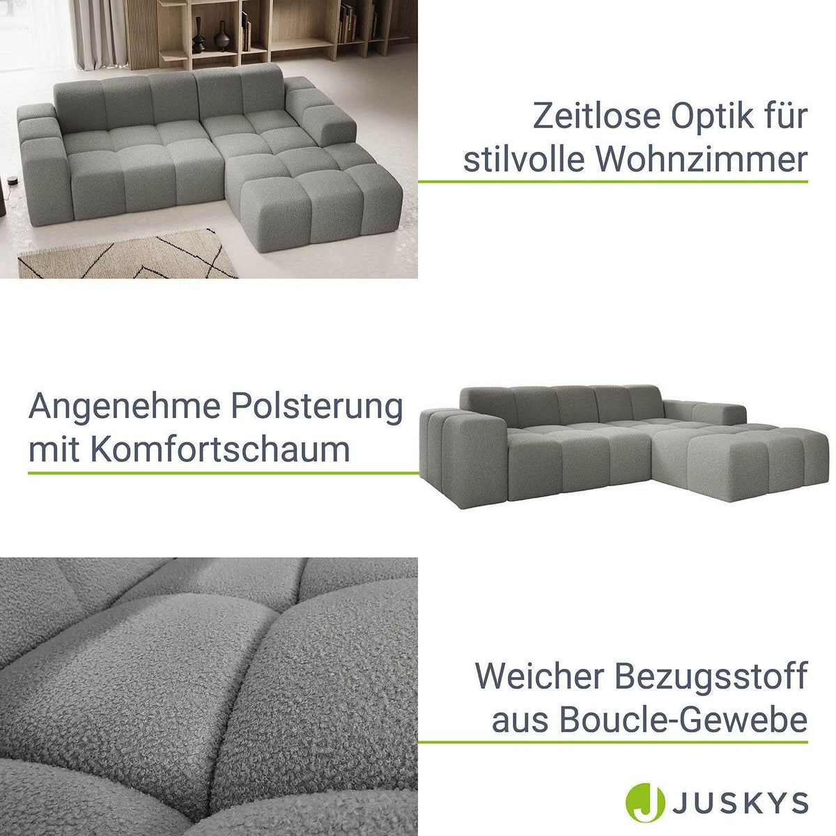 Sofa Merano Rechts - Boucle-Gewebe in Grau - Palo24