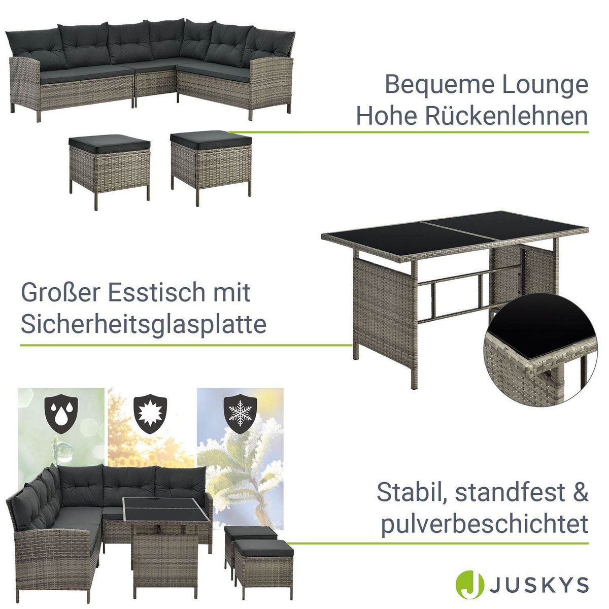 Polyrattan Lounge Manacor Gartenmöbel-Set Grau-meliert/Grau - Palo24