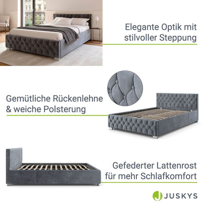 LED Polsterbett Nizza 120x200 cm Bettkasten Grau - Palo24
