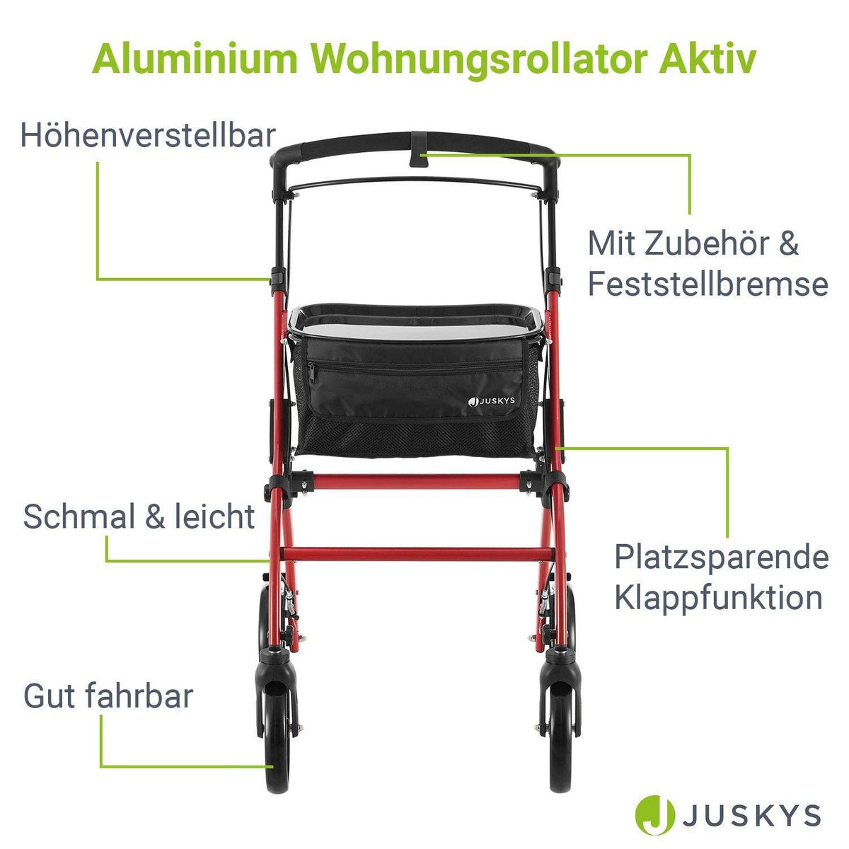 Aluminium Wohnungsrollator Aktiv - Bordeaux Rot - Palo24