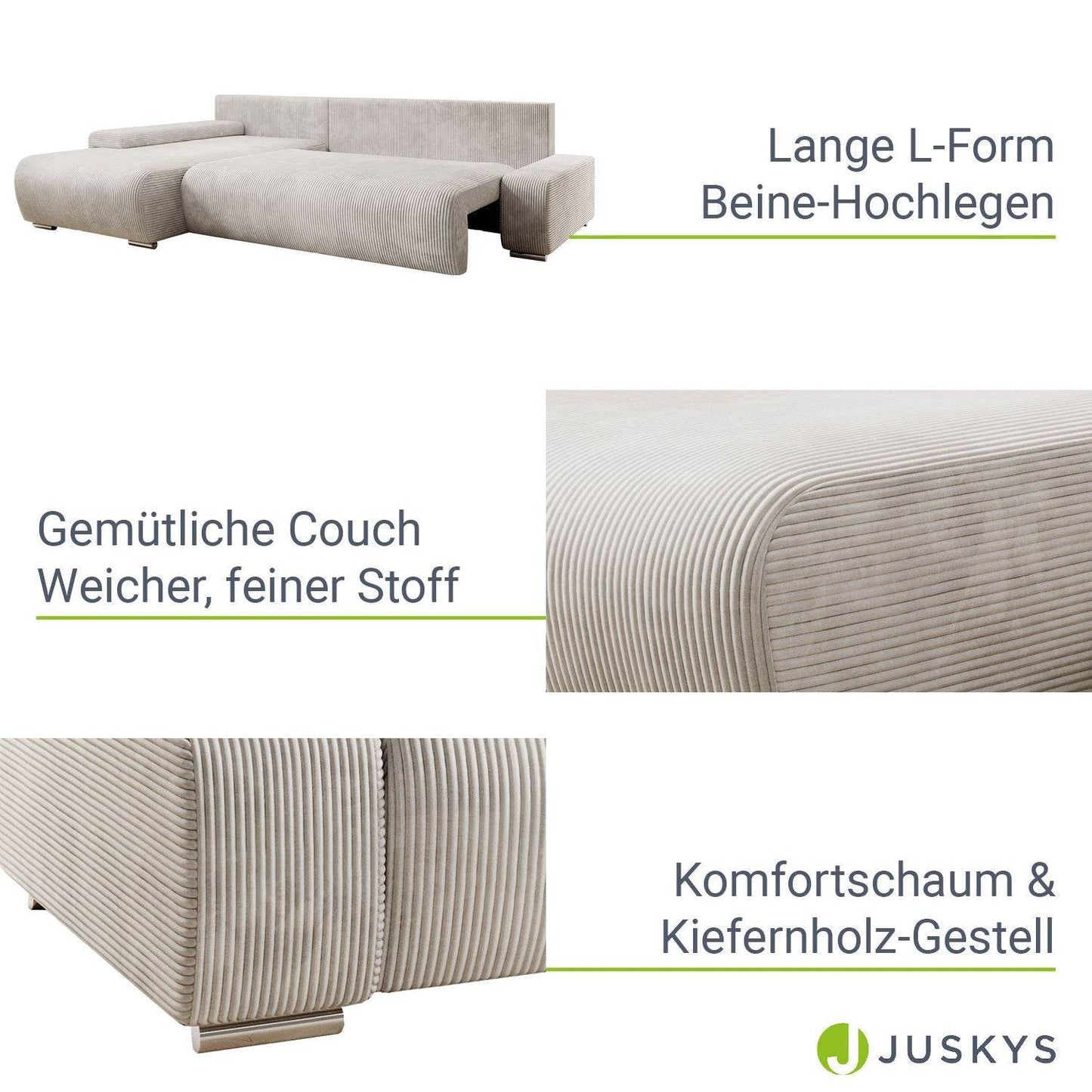Sofa Iseo in L-Form mit Schlaffunktion Beige - Palo24
