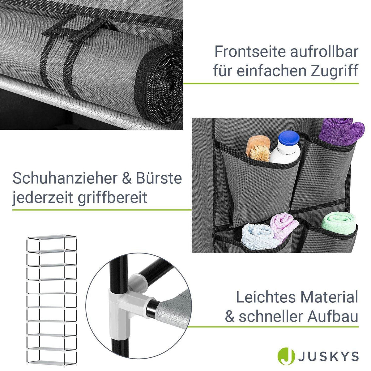 Schuhschrank L aus Stoff 9 Ebenen Grau - Palo24