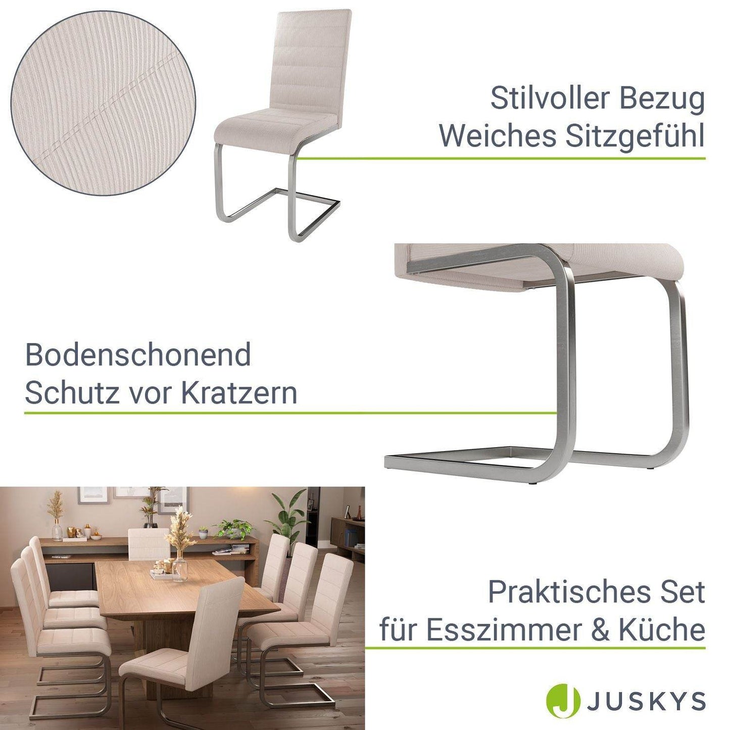 Freischwinger Stuhl Vegas 2er-Set Cord - Beige - Palo24
