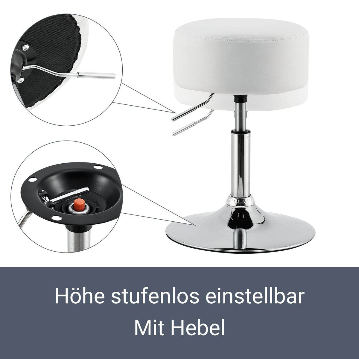 Schminktisch-Hocker Höhenverstellbar Tonia Weiss-Silber - Palo24