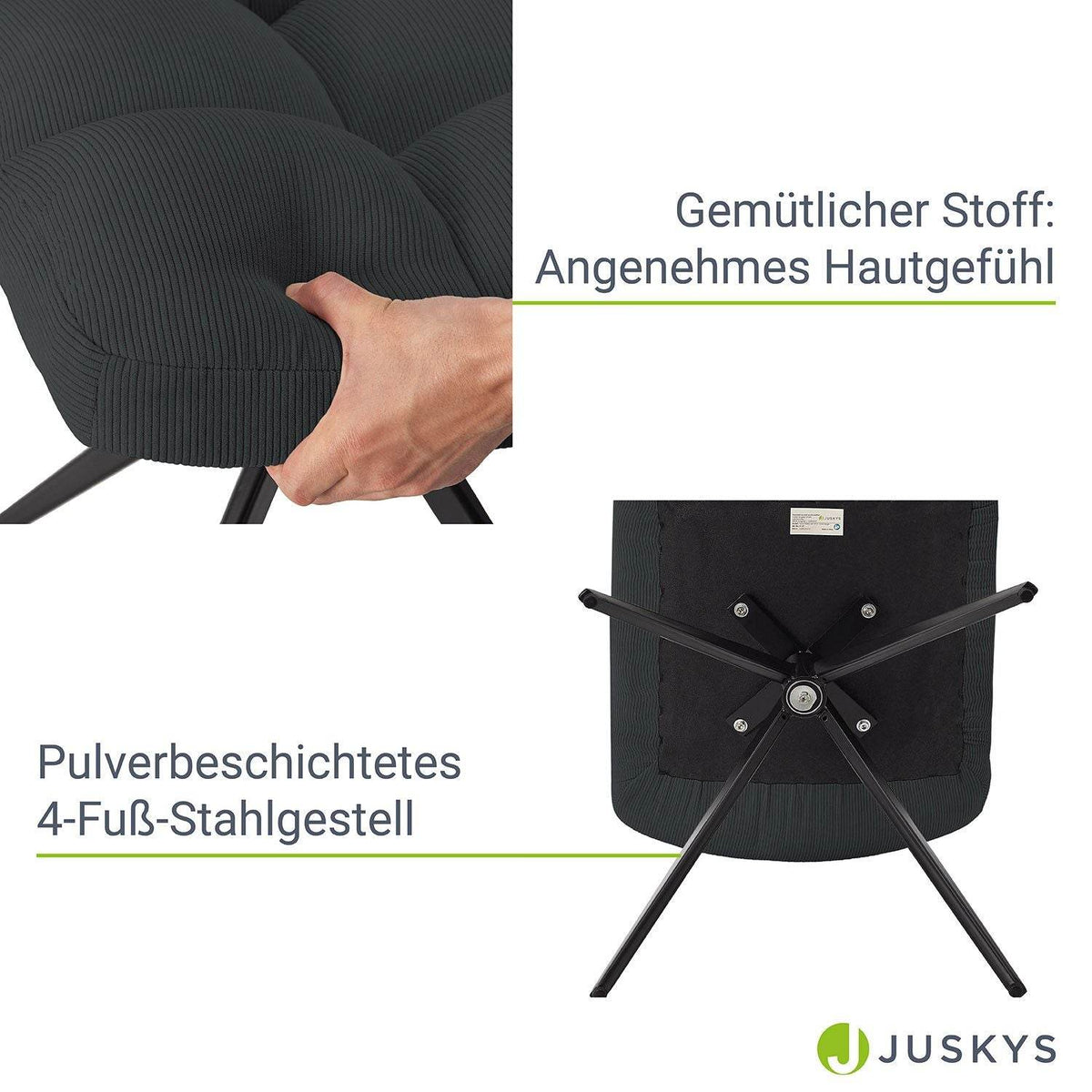 Drehstuhl Dallas Cord 2er Set - Dunkelgrau - Palo24