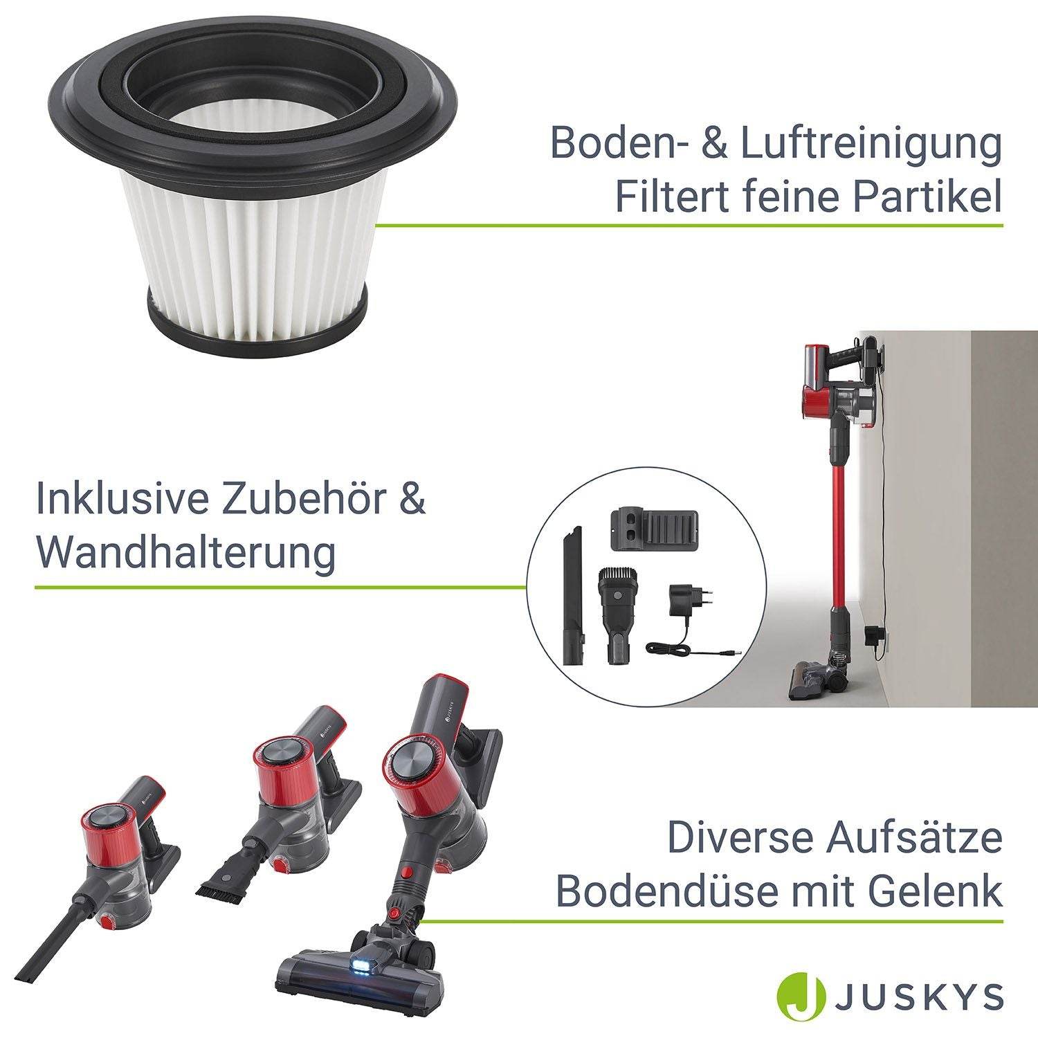 2-in-1-Akkustaubsauger VC2101 - Grau & Rot - Palo24
