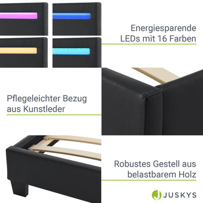 LED Polsterbett Paris 140 x 200 cm Lattenrost schwarz - Palo24