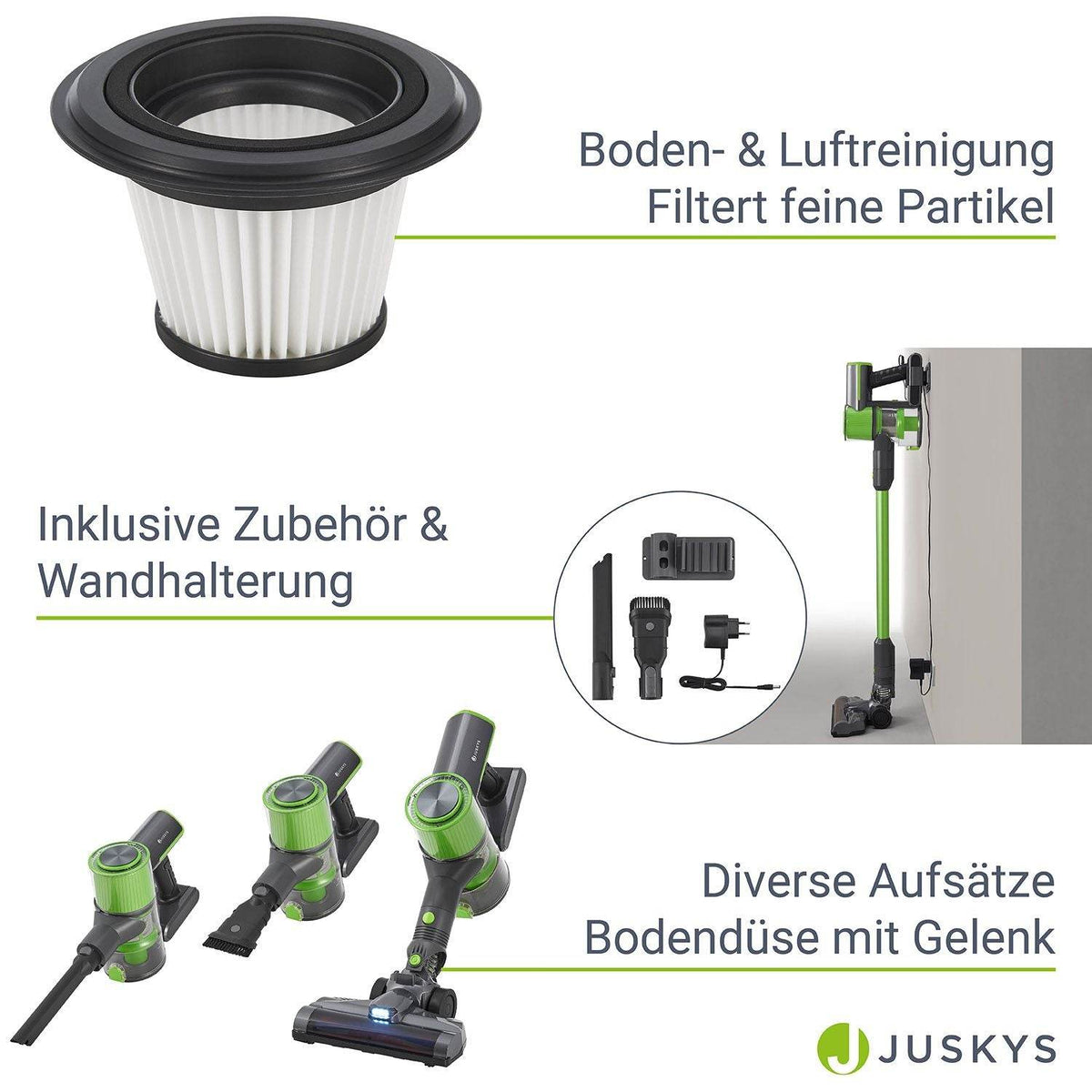 2-in-1-Akkustaubsauger VC2101 - Grau & Grün - Palo24