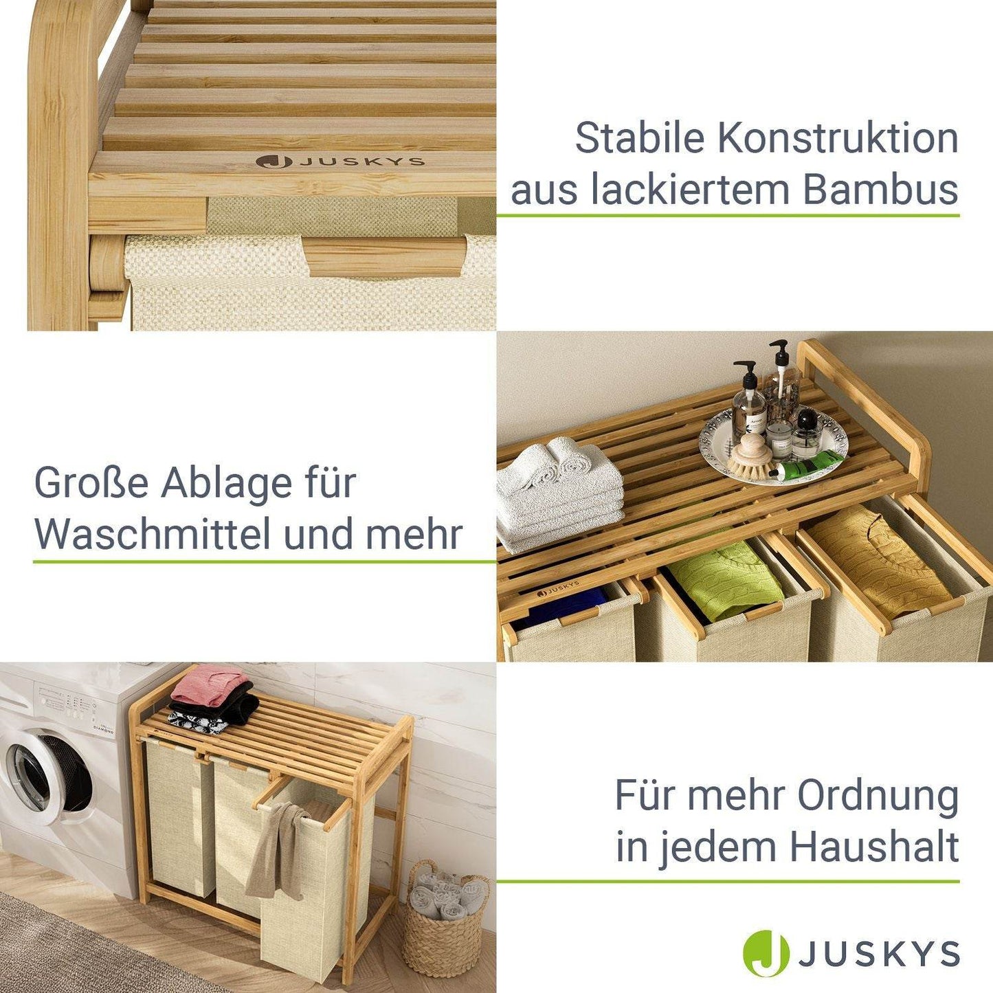 Bambus Wäschekorb Kory 3er - Beige - Palo24