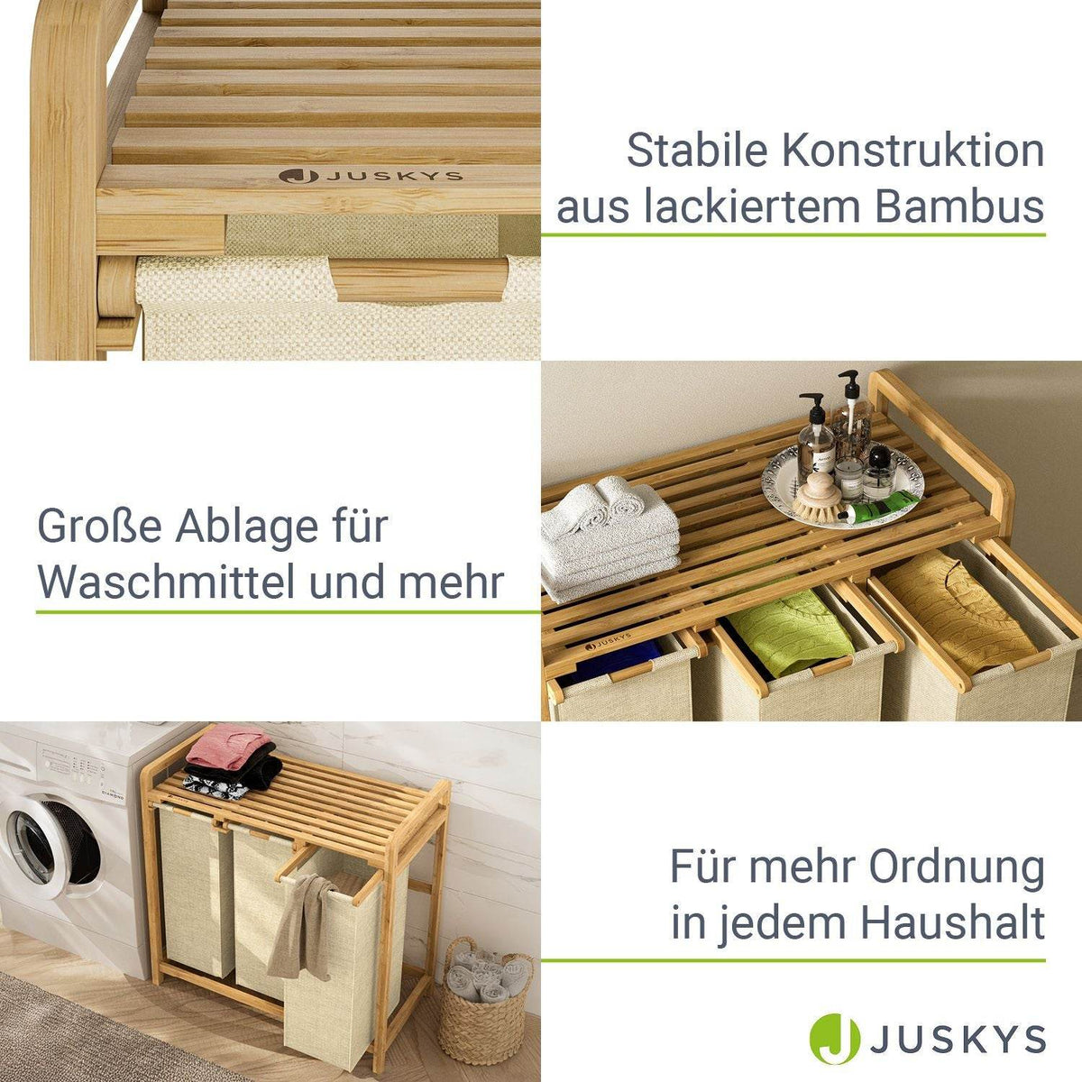 Bambus Wäschekorb Kory 3er - Beige - Palo24