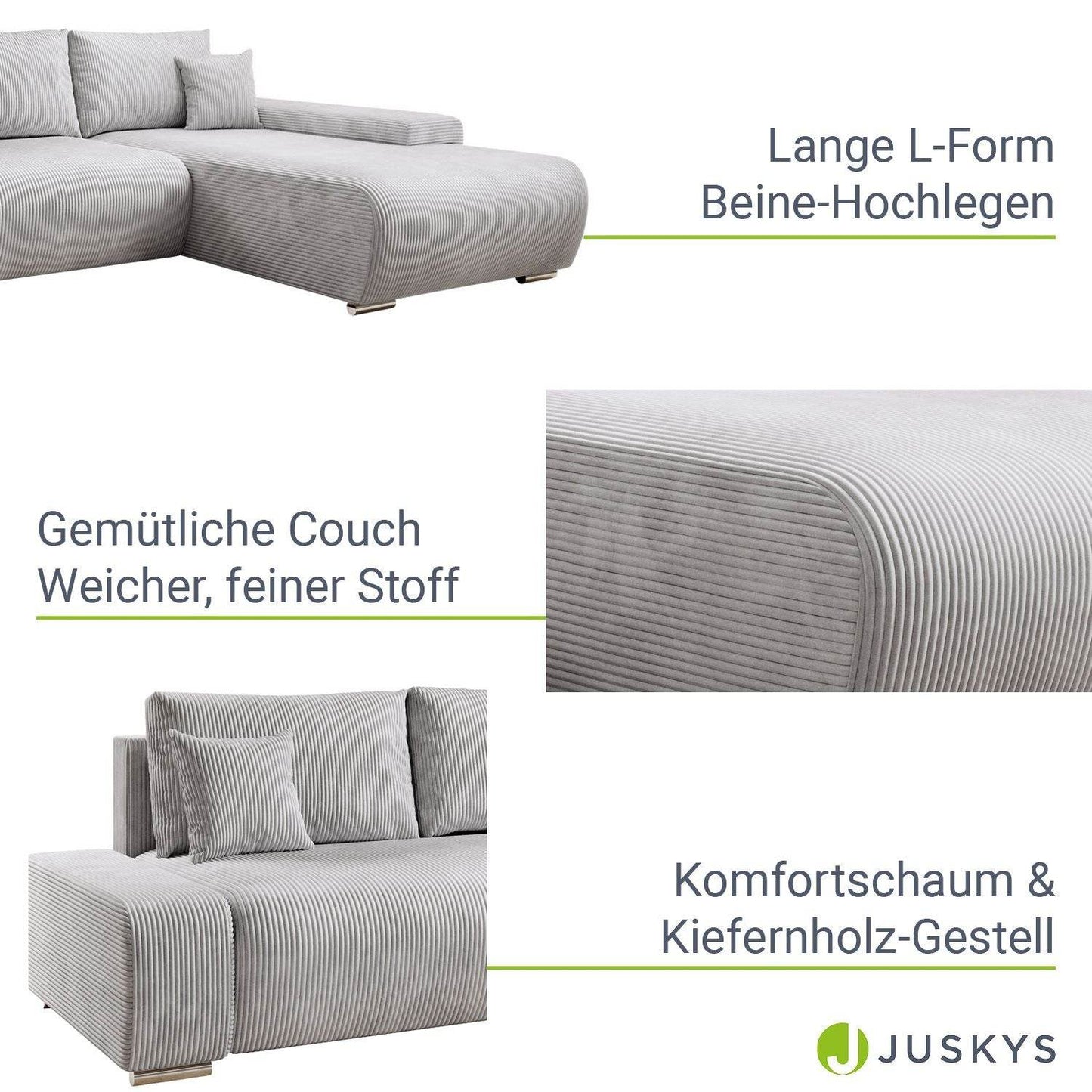 Sofa Iseo Rechts mit Schlaffunktion - Hellgrau - Palo24