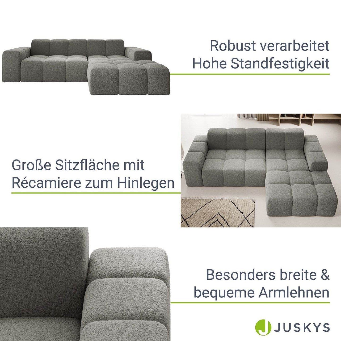 Sofa Merano Rechts - Boucle-Gewebe in Grau - Palo24