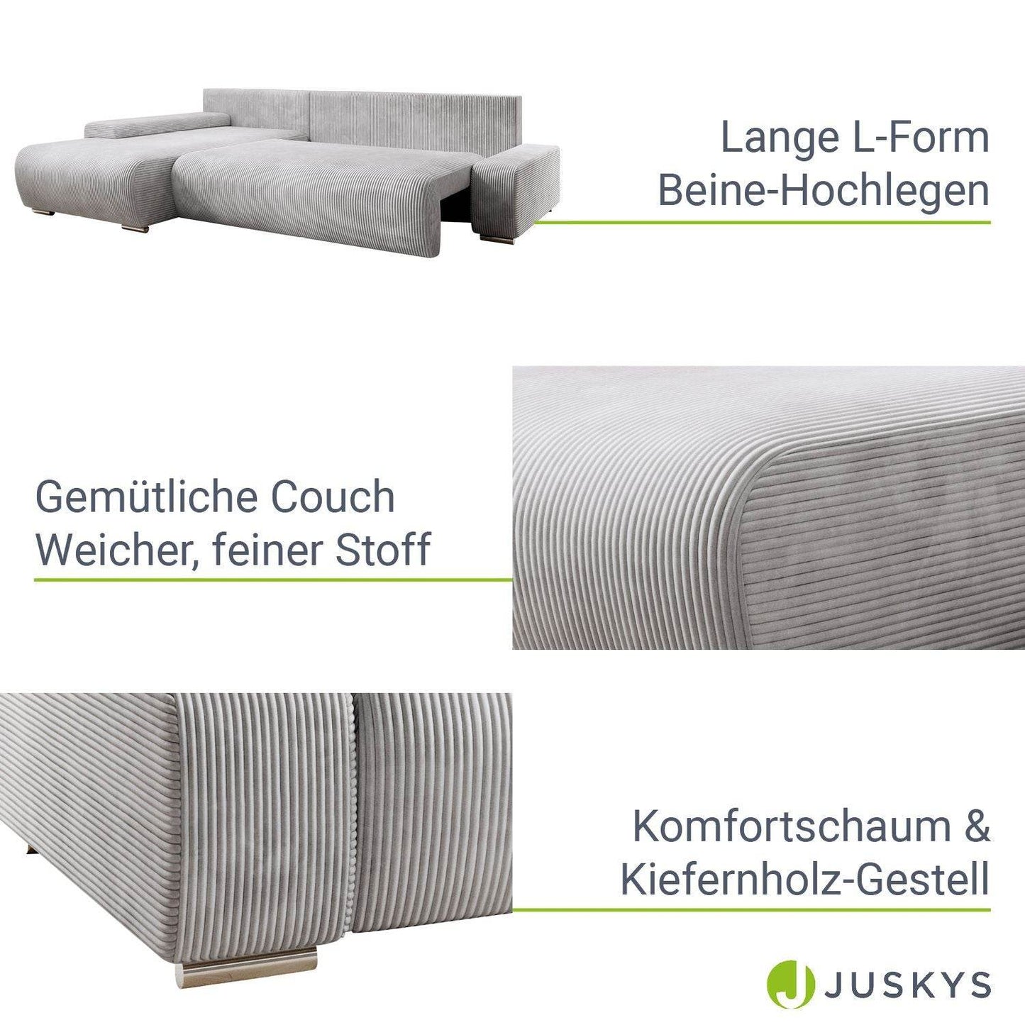 Sofa Iseo in L-Form mit Schlaffunktion Hellgrau - Palo24