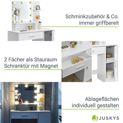 Schminktisch Zoey mit LED & Hocker Tonia - Palo24