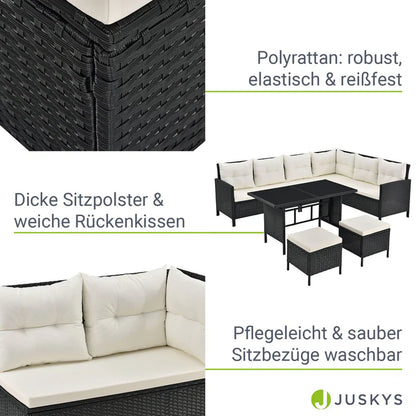 Polyrattan Lounge Manacor Gartenmöbel-Set Schwarz/Creme