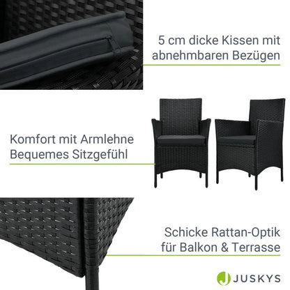 Set da balcone in polyrattan da 3 pezzi Bayamo nero/grigio